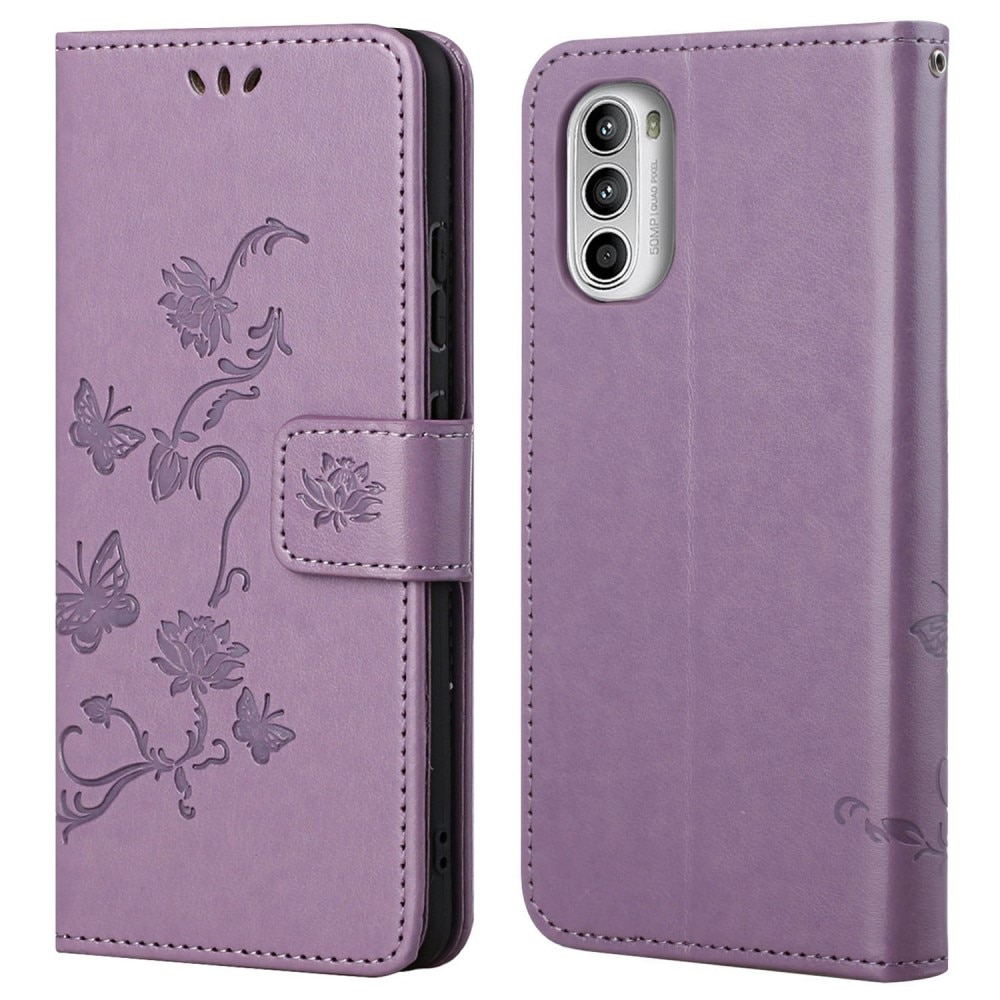 Motorola Moto G52 Handyhülle mit Schmetterlingsmuster, lila