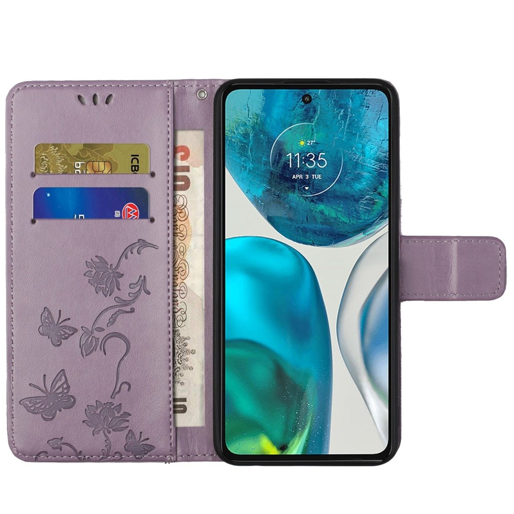 Motorola Moto G52 Handyhülle mit Schmetterlingsmuster, lila