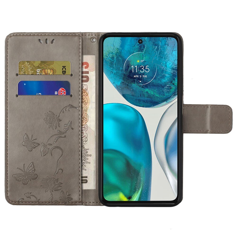 Motorola Moto G52 Handyhülle mit Schmetterlingsmuster, Grau