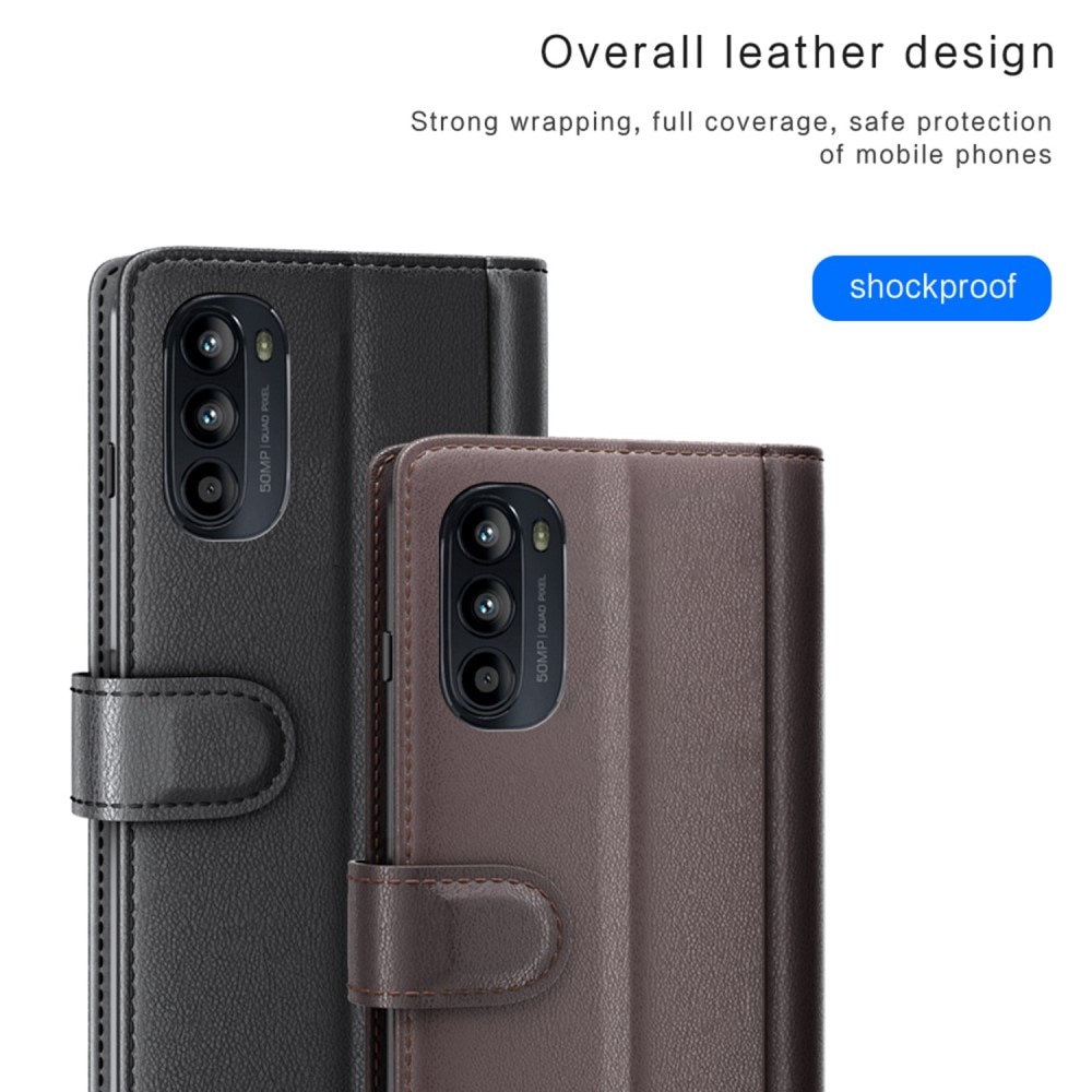 Motorola Moto G82/Moto G52 Echtlederhülle Schwarz