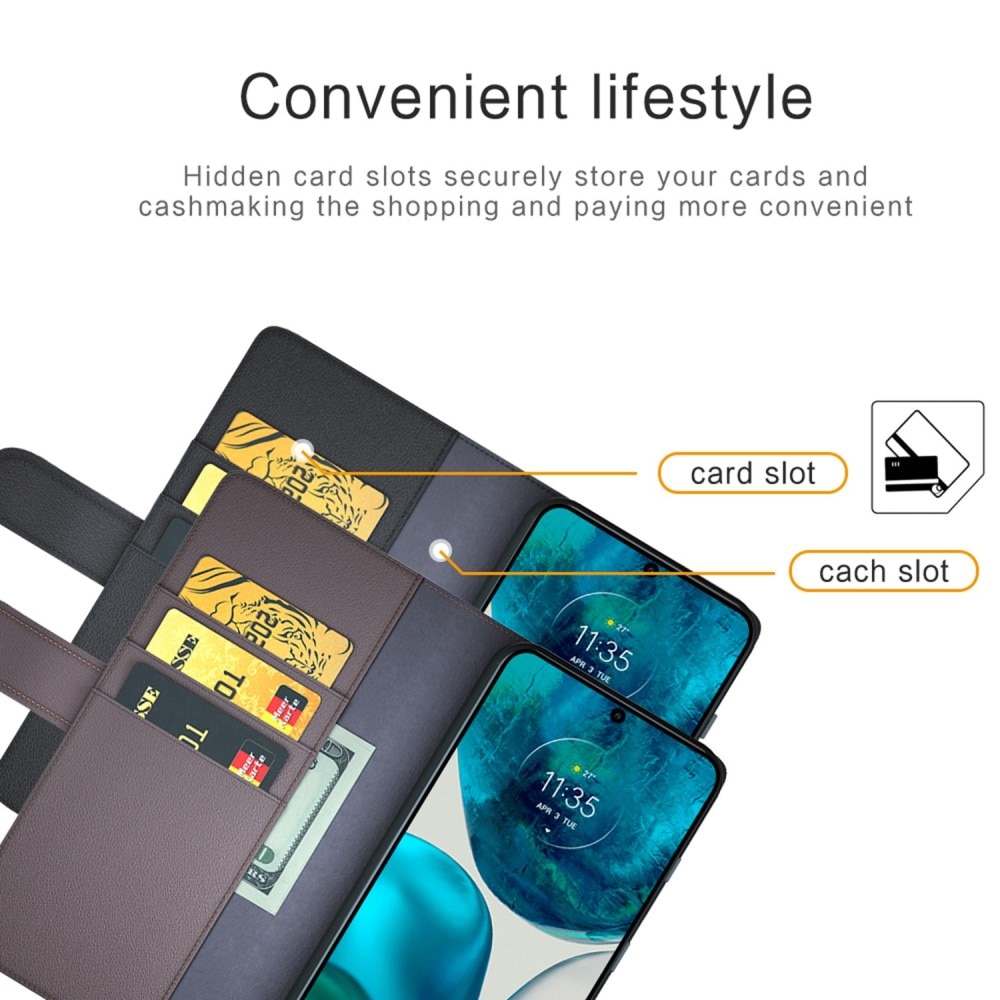 Motorola Moto G82/Moto G52 Echtlederhülle Schwarz
