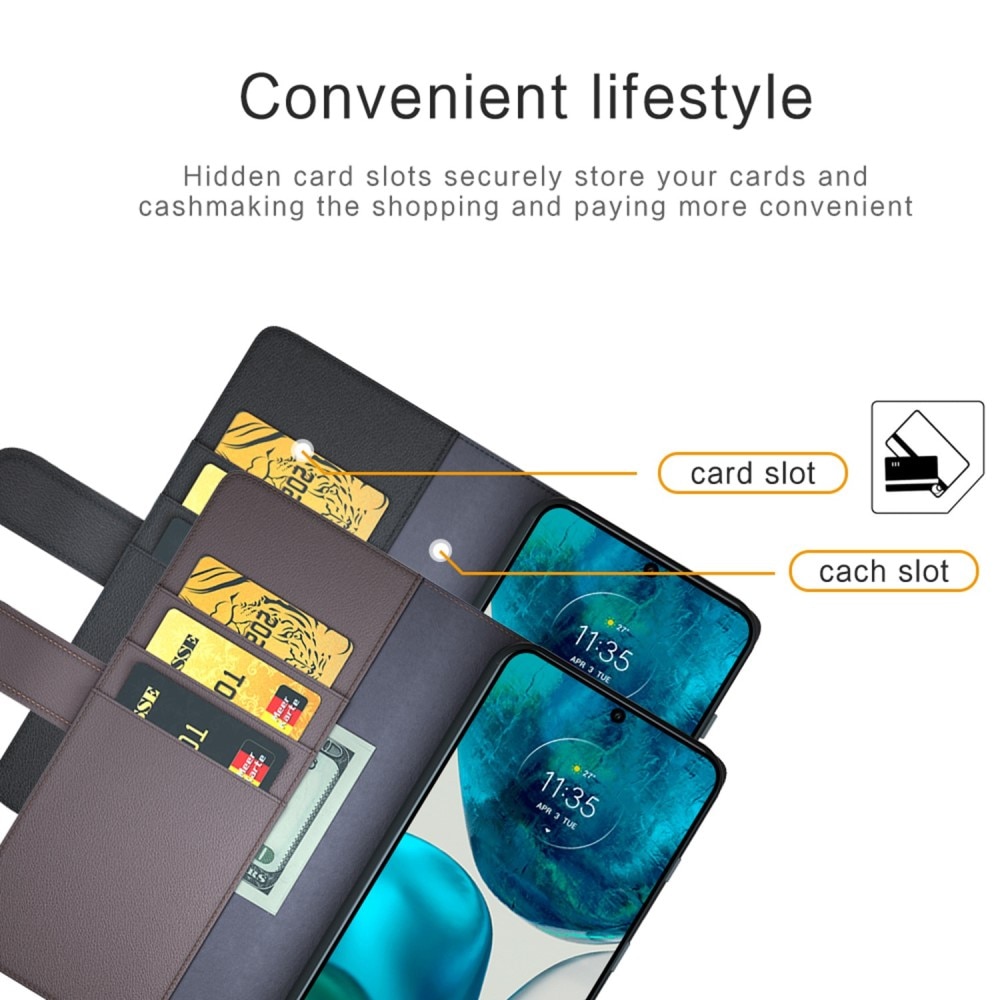 Motorola Moto G52/G82 Echtlederhülle, schwarz
