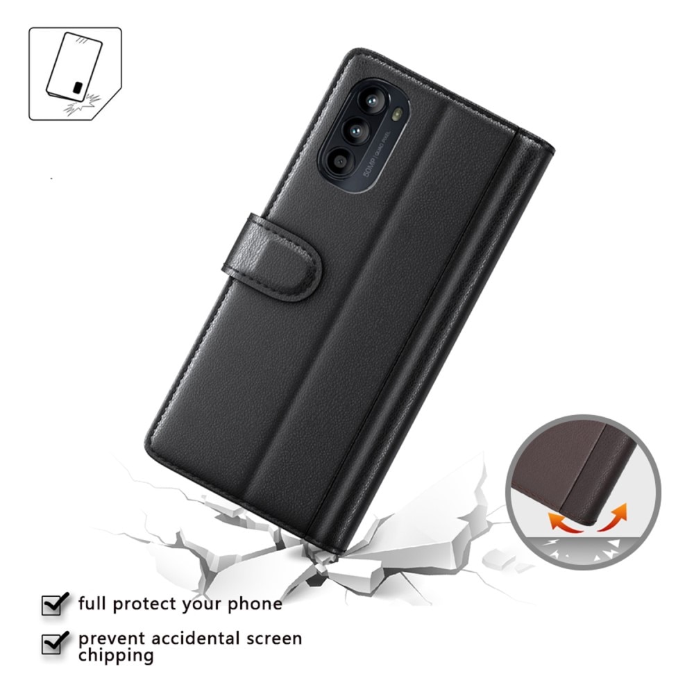 Motorola Moto G82/Moto G52 Echtlederhülle Schwarz