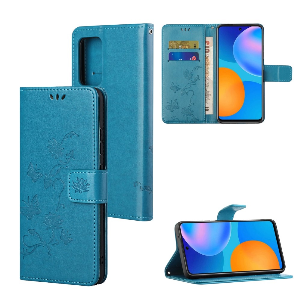 Xiaomi Redmi Note 11 Handyhülle mit Schmetterlingsmuster, blau