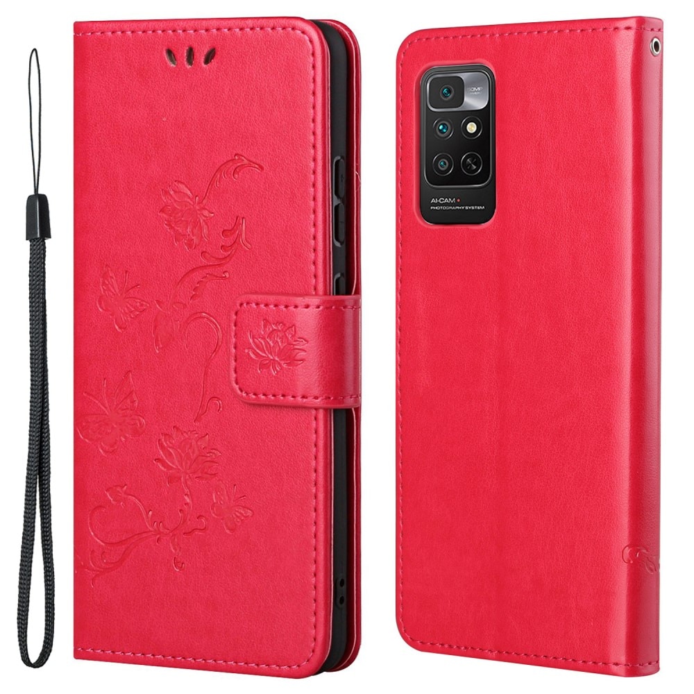 Xiaomi Redmi Note 11 Handyhülle mit Schmetterlingsmuster, rot