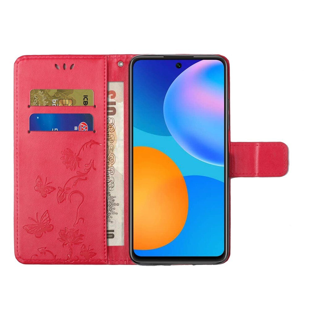 Xiaomi Redmi Note 11 Handyhülle mit Schmetterlingsmuster, rot