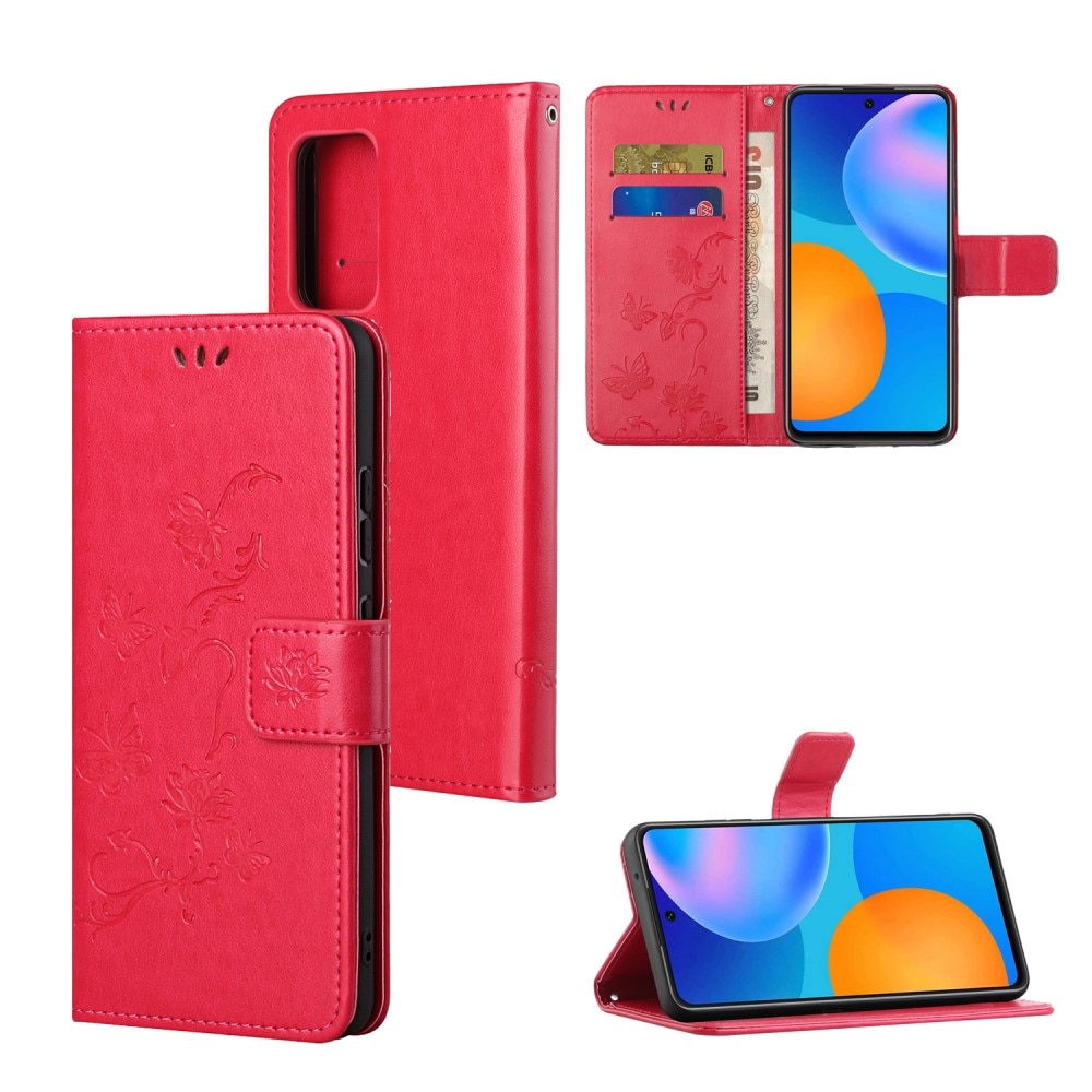 Xiaomi Redmi Note 11 Handyhülle mit Schmetterlingsmuster, Rot