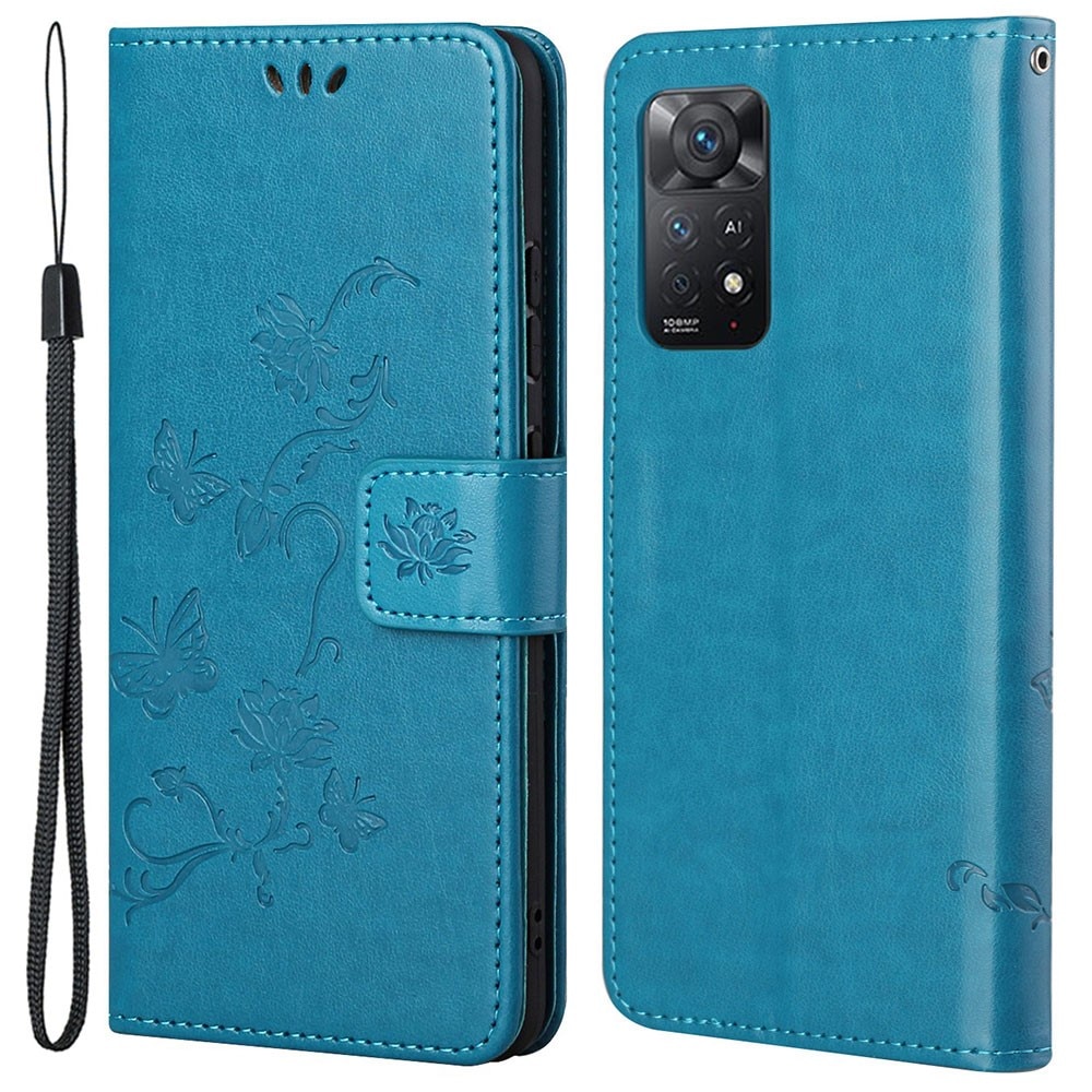 Xiaomi Redmi Note 11 Pro Handyhülle mit Schmetterlingsmuster, Blau