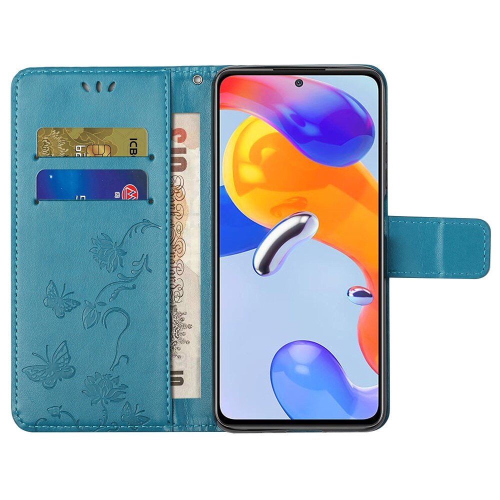 Xiaomi Redmi Note 11 Pro Handyhülle mit Schmetterlingsmuster, Blau