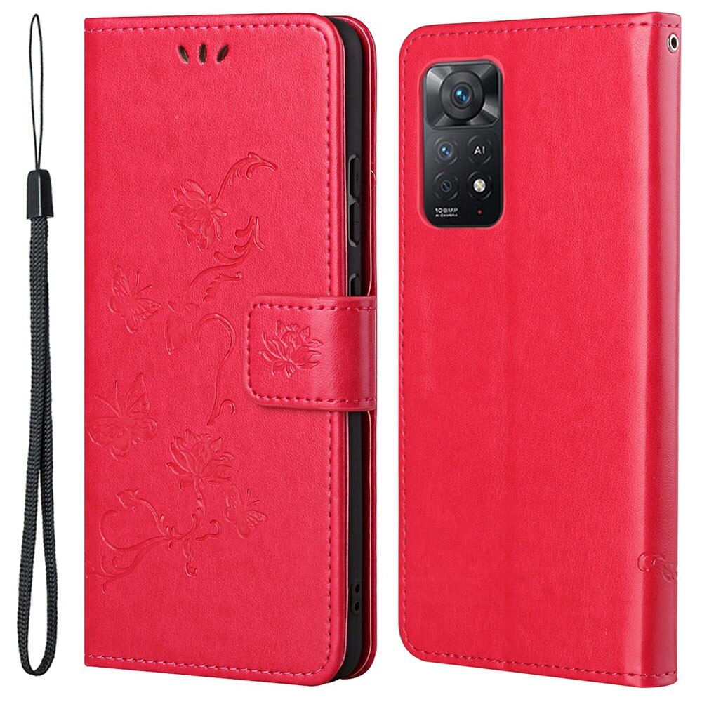 Xiaomi Redmi Note 11 Pro Handyhülle mit Schmetterlingsmuster, Rot