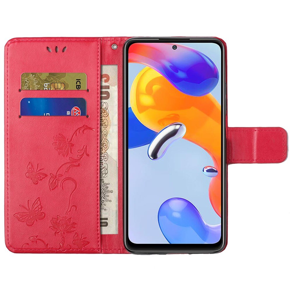 Xiaomi Redmi Note 11 Pro Handyhülle mit Schmetterlingsmuster, rot