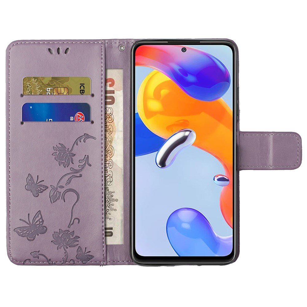 Xiaomi Redmi Note 11 Pro Handyhülle mit Schmetterlingsmuster, Lila