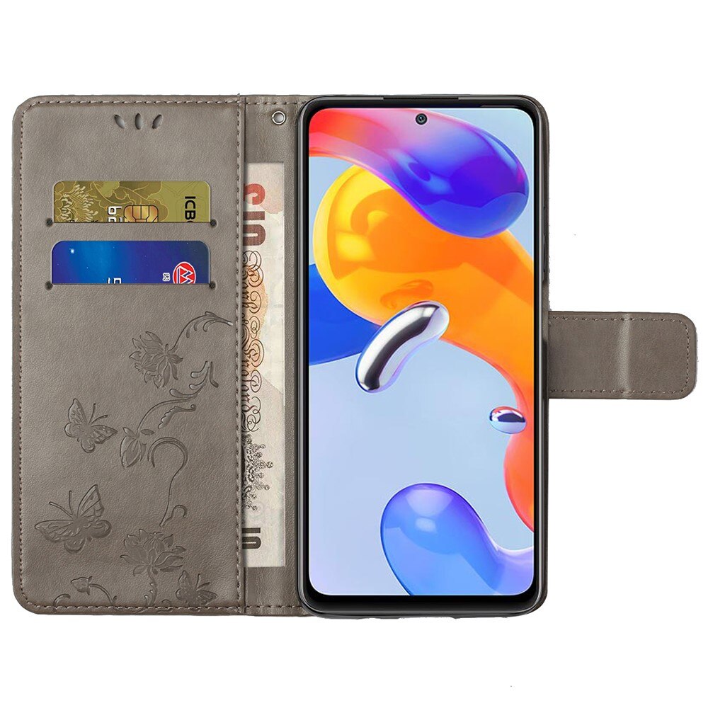 Xiaomi Redmi Note 11 Pro Handyhülle mit Schmetterlingsmuster, Grau
