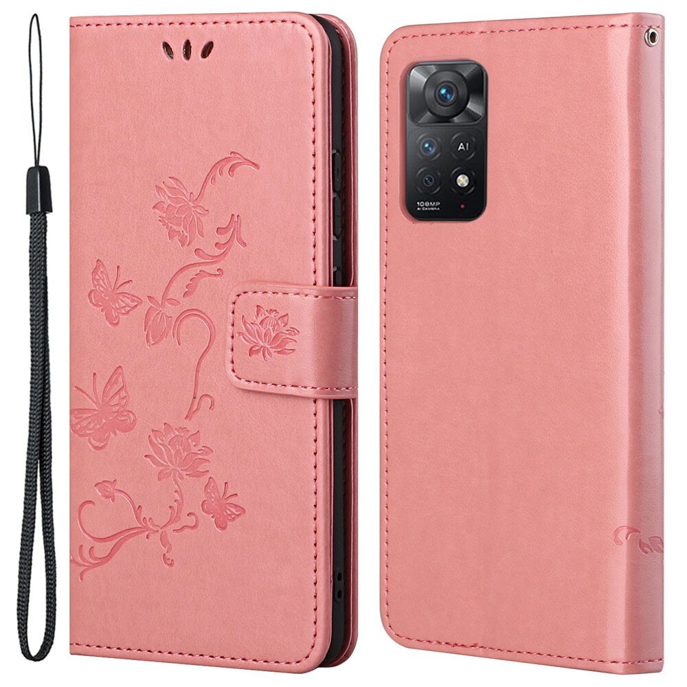Xiaomi Redmi Note 11 Pro Handyhülle mit Schmetterlingsmuster, Rosa