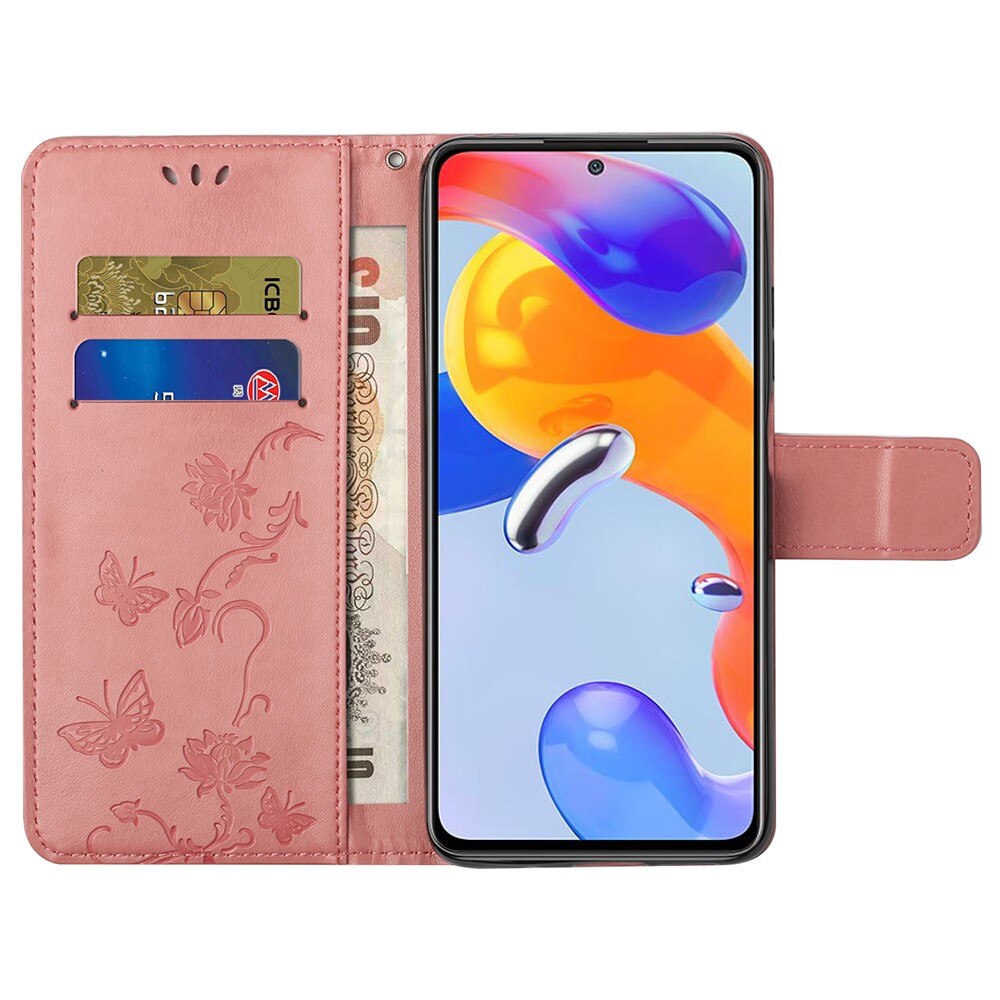 Xiaomi Redmi Note 11 Pro Handyhülle mit Schmetterlingsmuster, Rosa