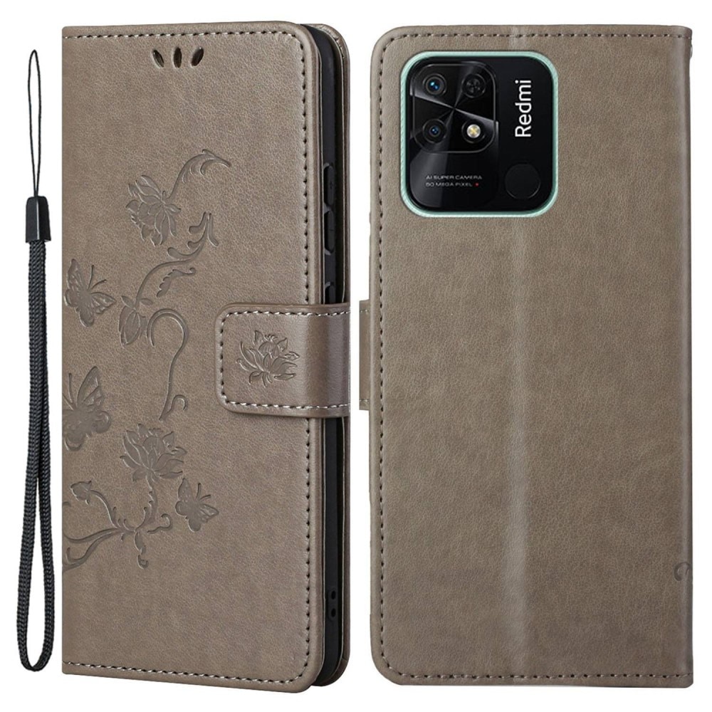 Xiaomi Redmi 10C Handyhülle mit Schmetterlingsmuster, Grau