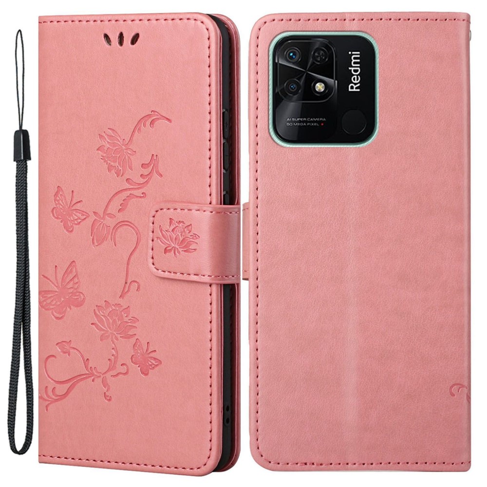 Xiaomi Redmi 10C Handyhülle mit Schmetterlingsmuster, Rosa
