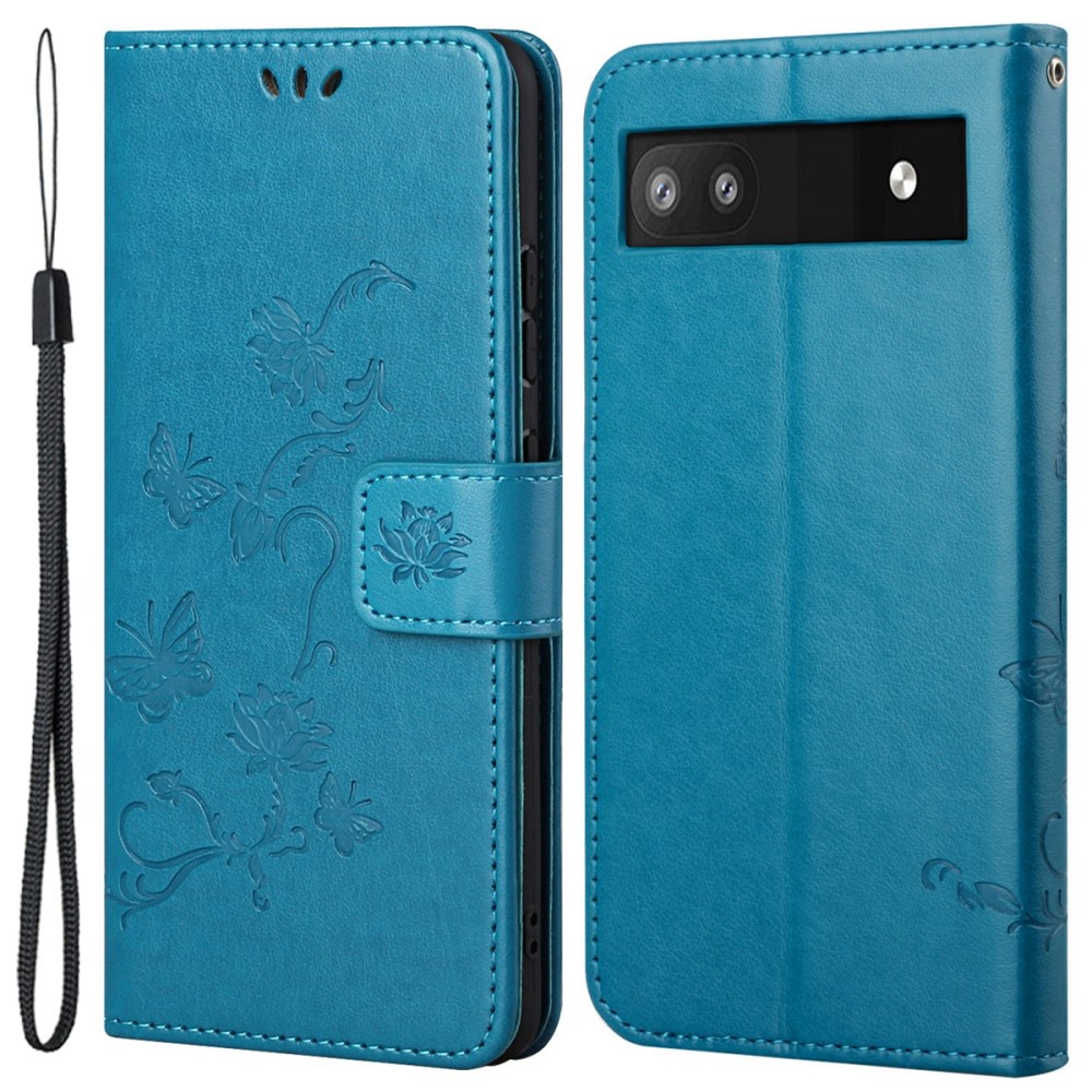 Google Pixel 6a Handyhülle mit Schmetterlingsmuster, Blau