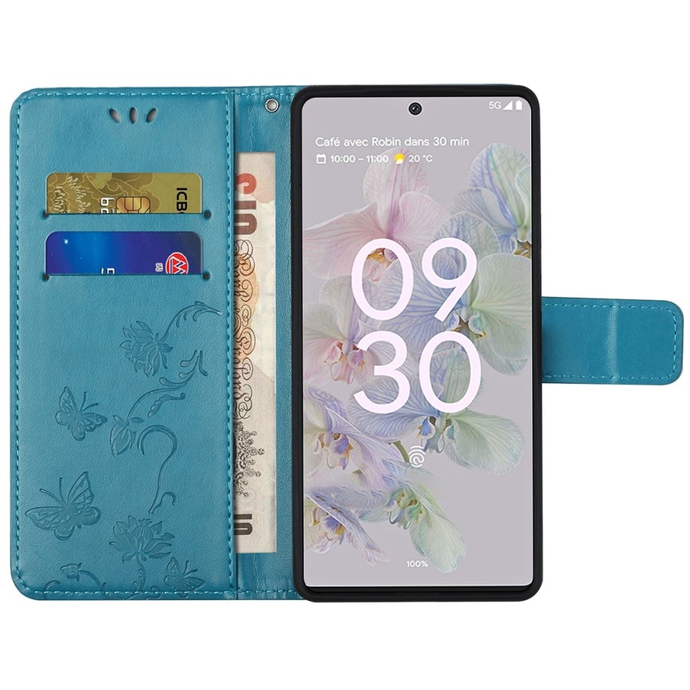 Google Pixel 6a Handyhülle mit Schmetterlingsmuster, blau