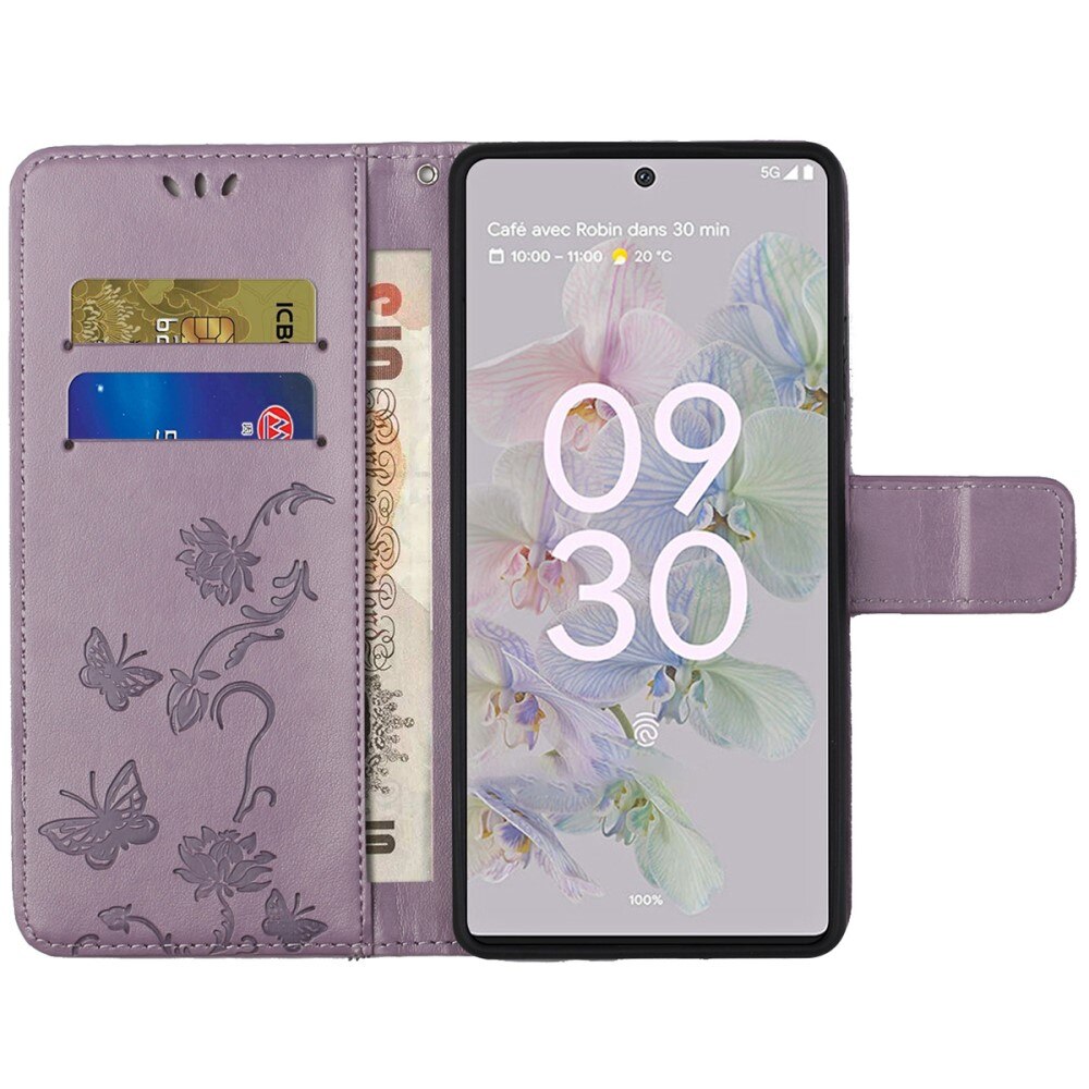 Google Pixel 6a Handyhülle mit Schmetterlingsmuster, Lila