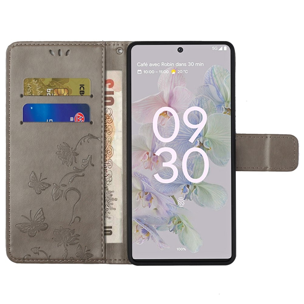 Google Pixel 6a Handyhülle mit Schmetterlingsmuster, Grau