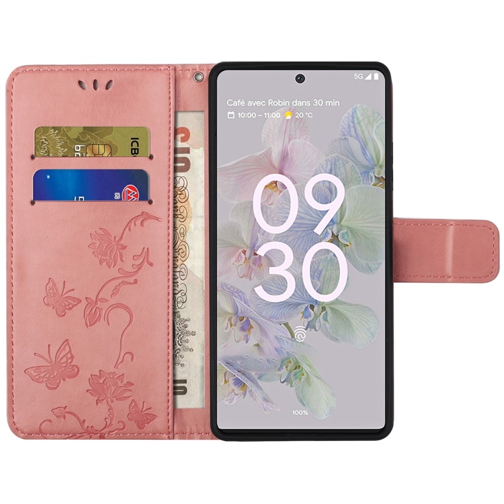 Google Pixel 6a Handyhülle mit Schmetterlingsmuster, rosa