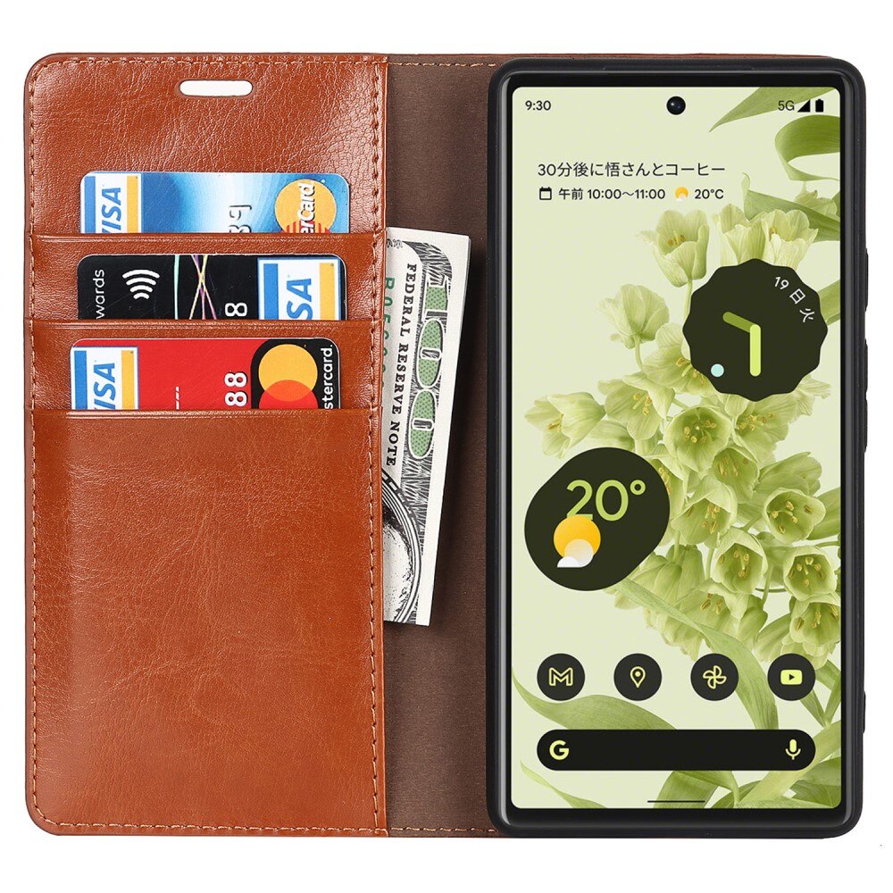 Google Pixel 6a Handytasche aus Echtem Leder Braun
