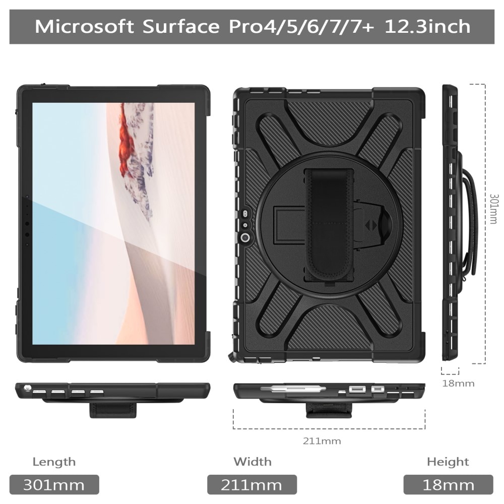 Microsoft Surface Pro 4/5/6/7/7 Plus Stoßfeste Hybrid-Hülle Schwarz