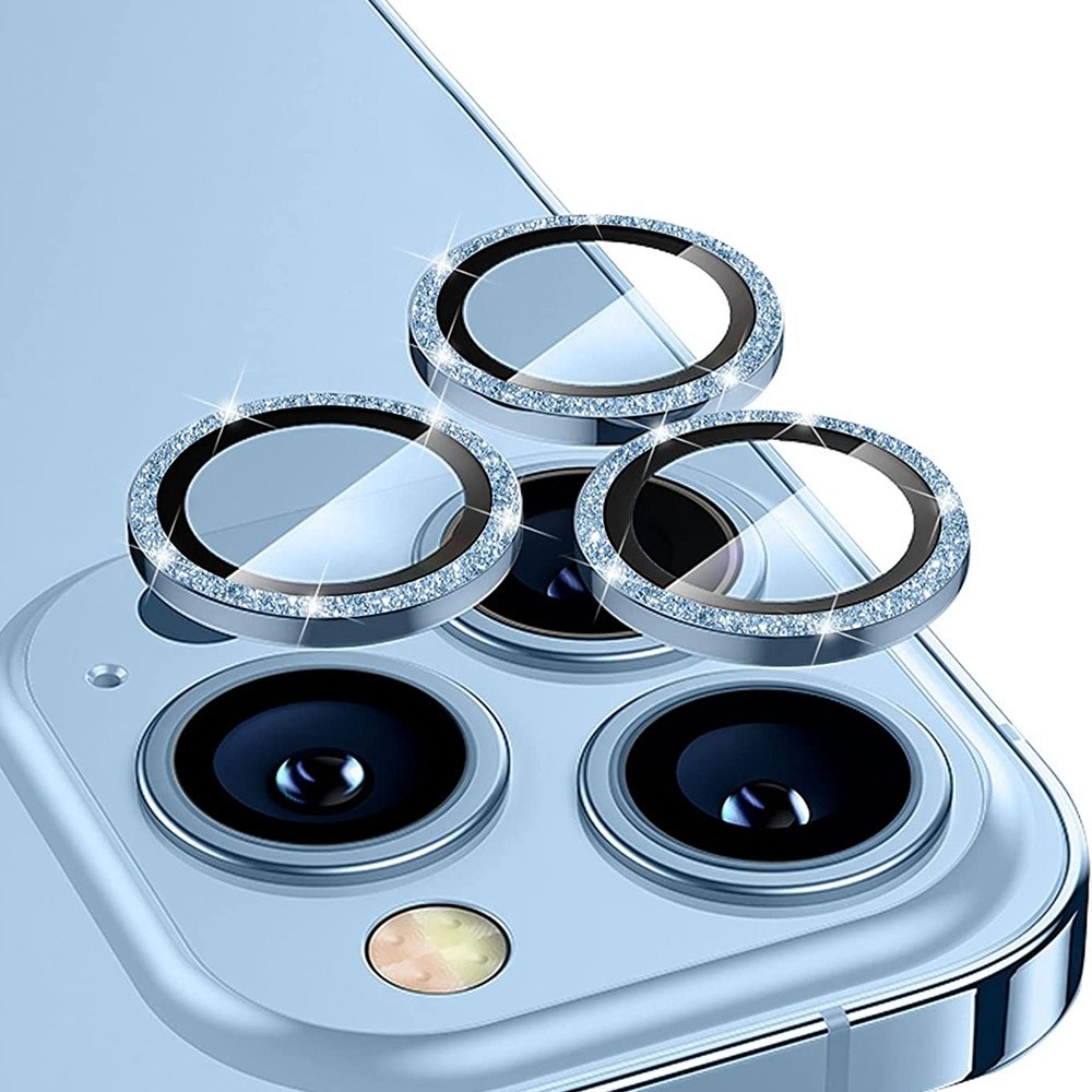 Glitzer Panzerglas für Kamera Aluminium iPhone 13 Pro Max hellblau