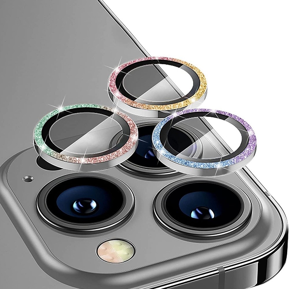 Glitzer Panzerglas für Kamera Aluminium iPhone 13 Pro Regenboge