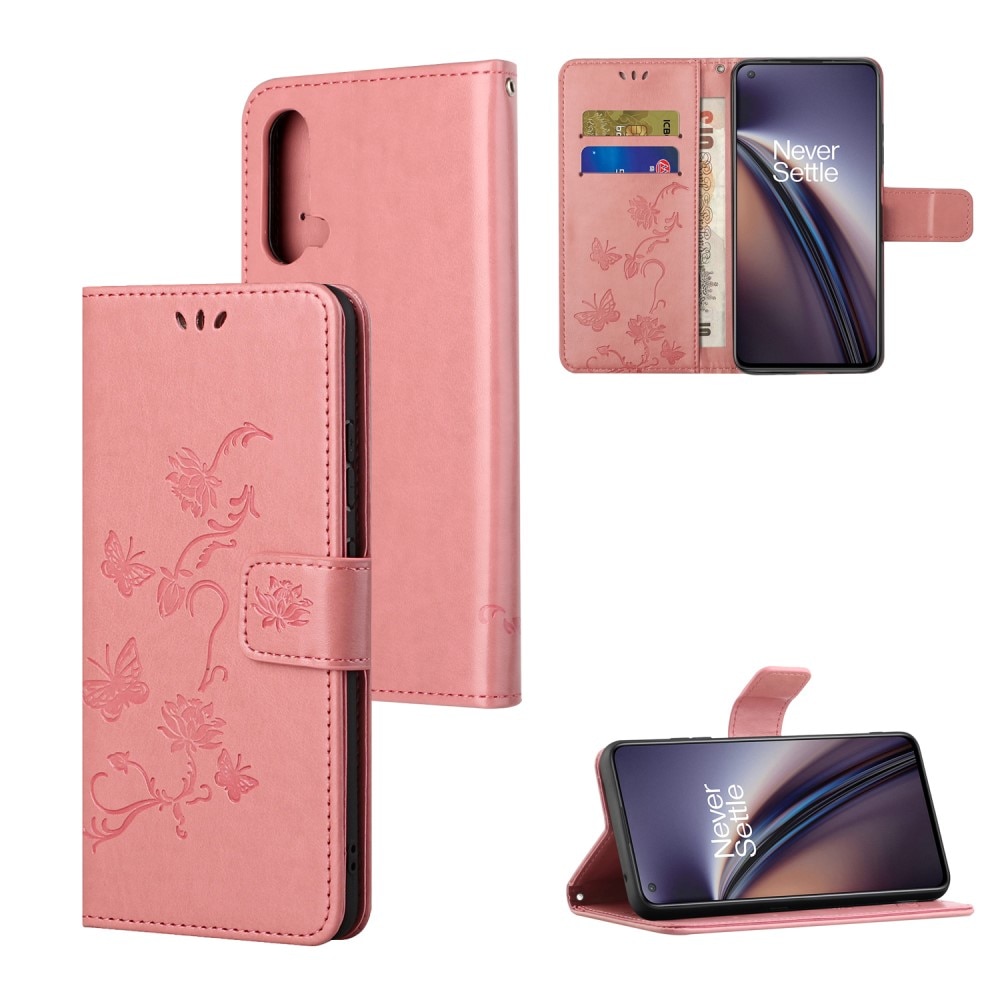  OnePlus Nord CE 5G Handyhülle mit Schmetterlingsmuster, Rosa