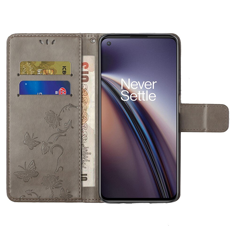  OnePlus Nord 2 5G Handyhülle mit Schmetterlingsmuster, Grau