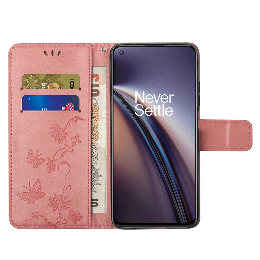 OnePlus Nord 2 5G Handyhülle mit Schmetterlingsmuster, rosa