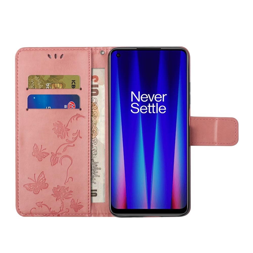 OnePlus Nord CE 5G Handyhülle mit Schmetterlingsmuster, rosa