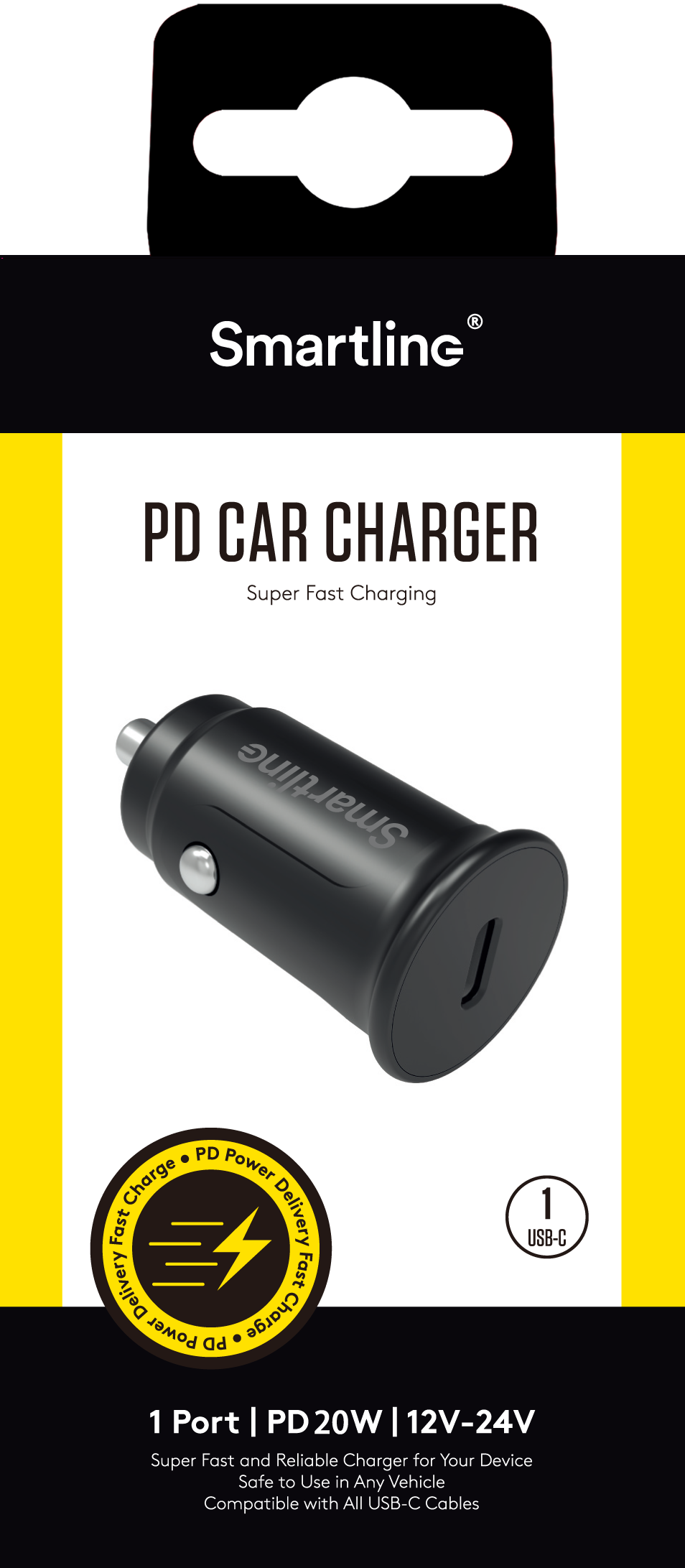 Power Delivery Auto-Ladegerät USB-C 20W 12V-24V Schwarz