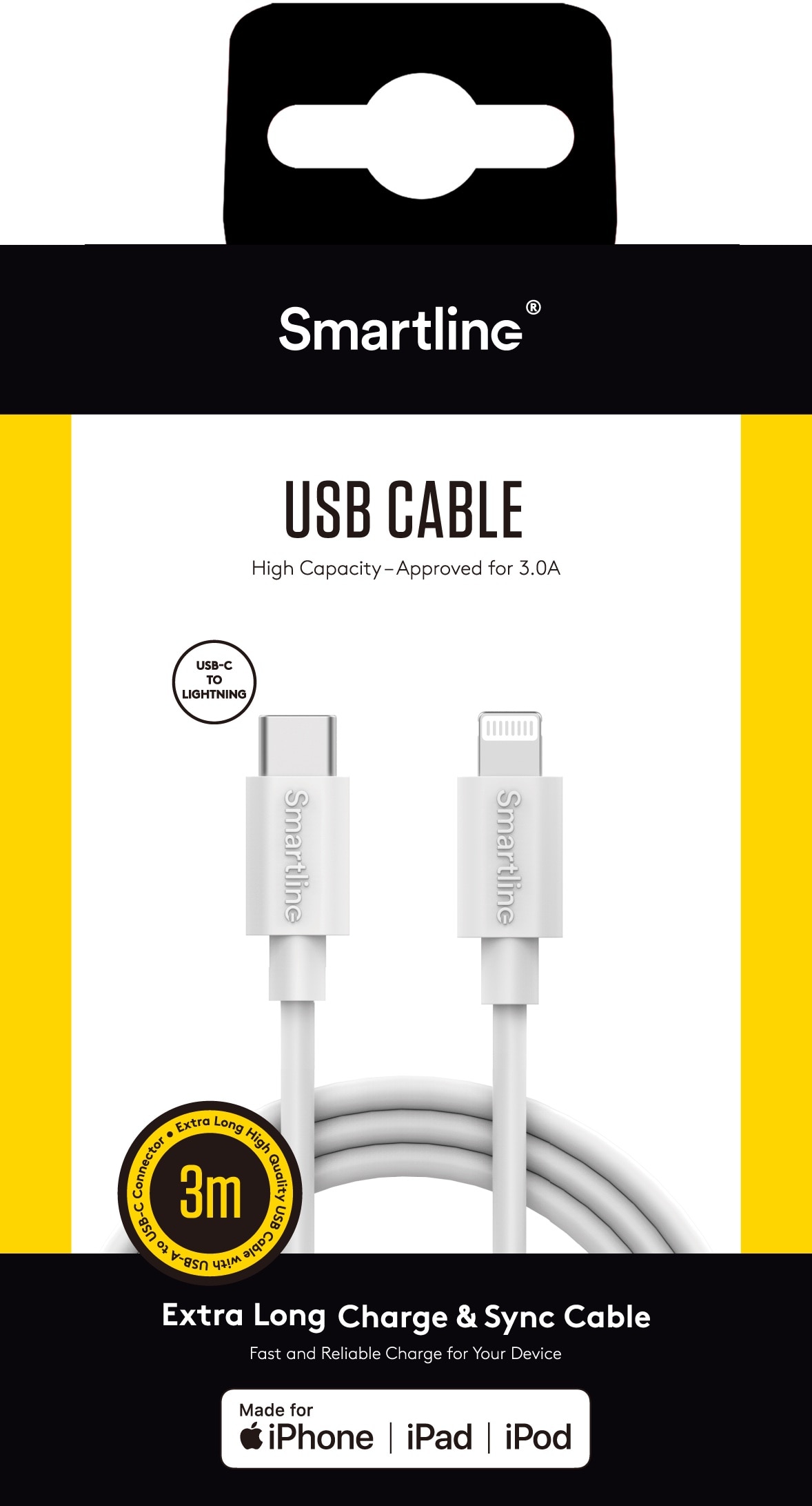 USB-kabel USB-C -> Lightning 3m Lightning weiß