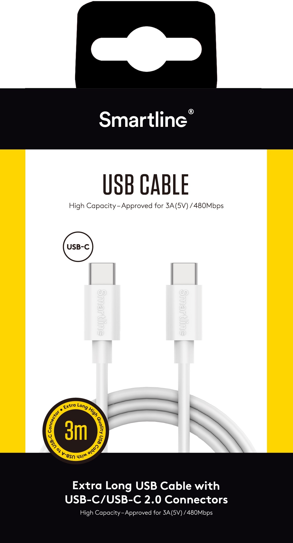 USB-kabel USB-C - USB-C 3m weiß