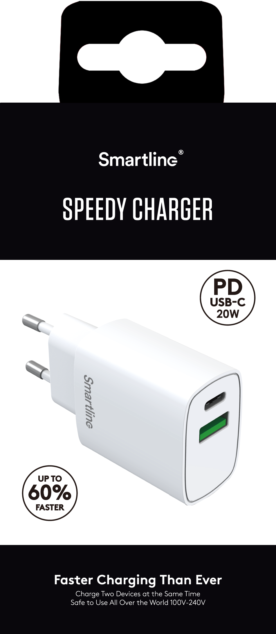 Power Delivery Ladegerät 20W Dual USB-C + A weiß