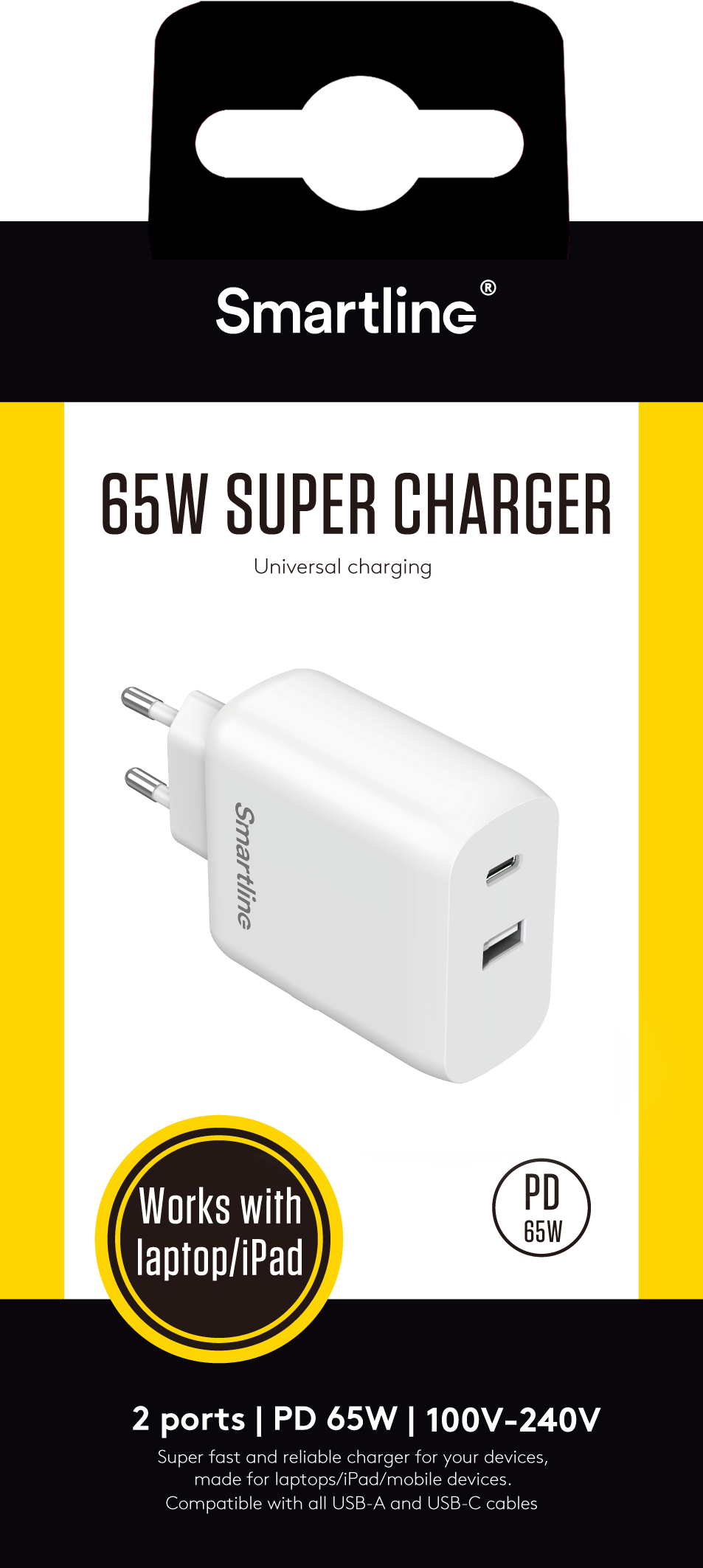 Power Delivery Ladegerät GaN 65W Dual USB-C+A Weiß