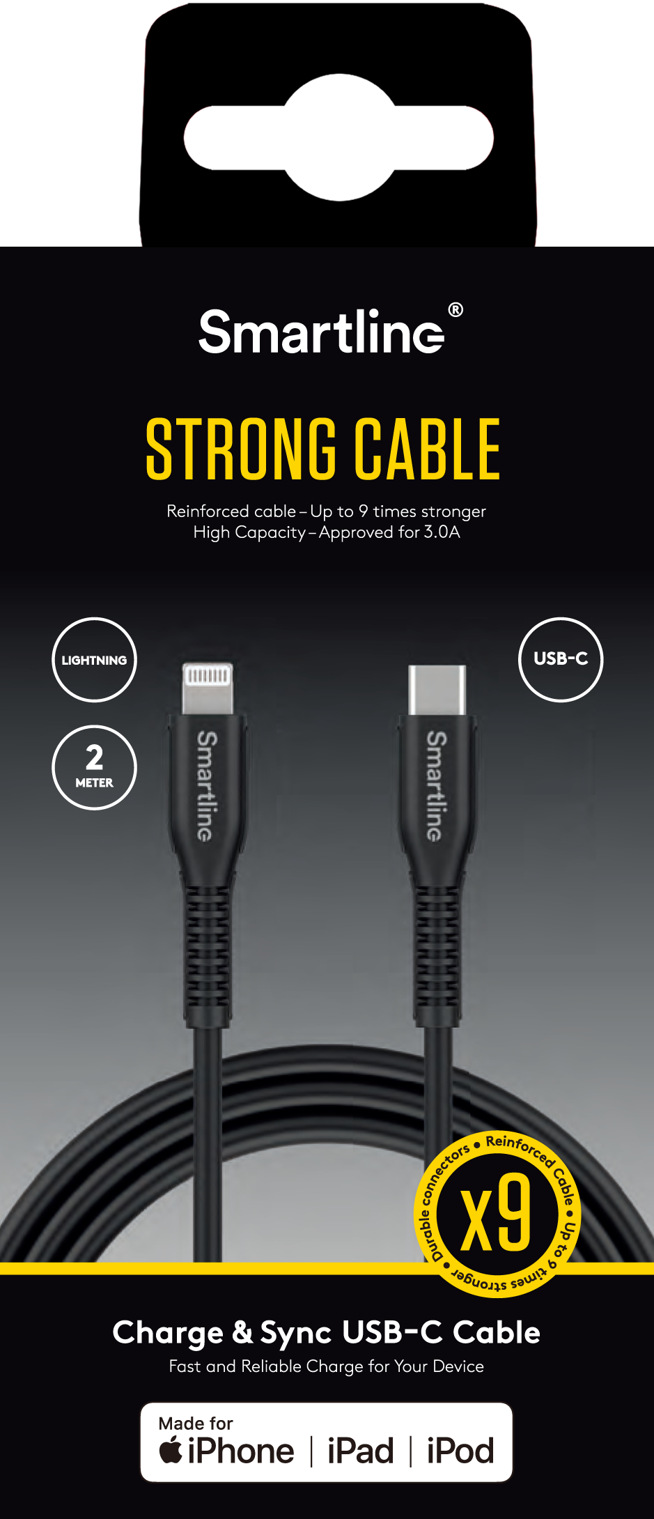 Strong USB-kabel USB-C - Lightning 2m, schwarz