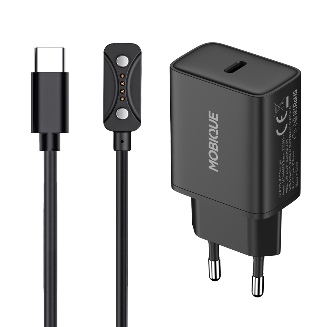 Komplettes Ladegerät Polar Vantage V3 Kabel und Wandladegerät 20W Schwarz