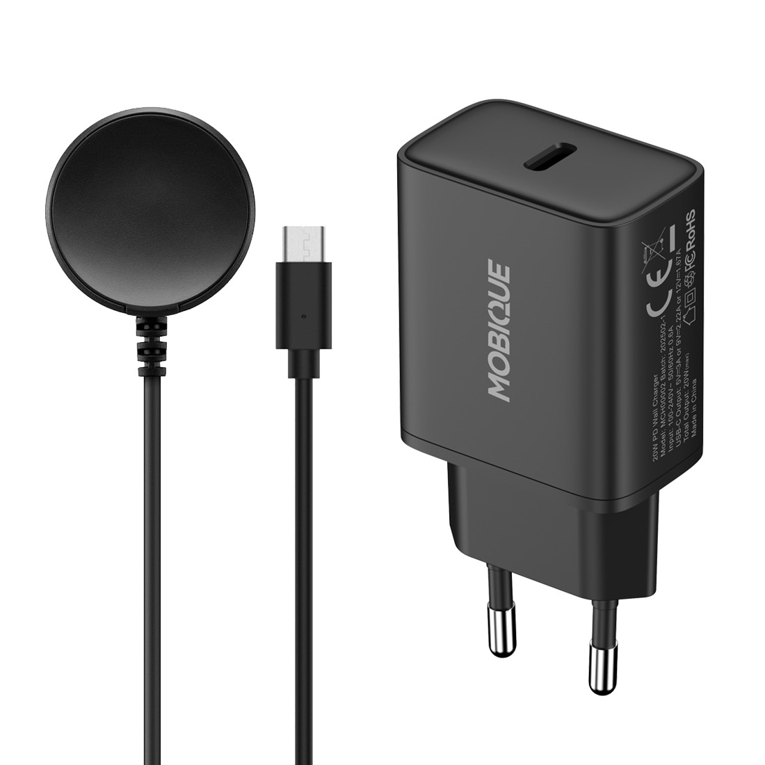 Komplettes Ladegerät Samsung Galaxy Watch Active 2 40mm Kabel und Wandladegerät 20W Schwarz