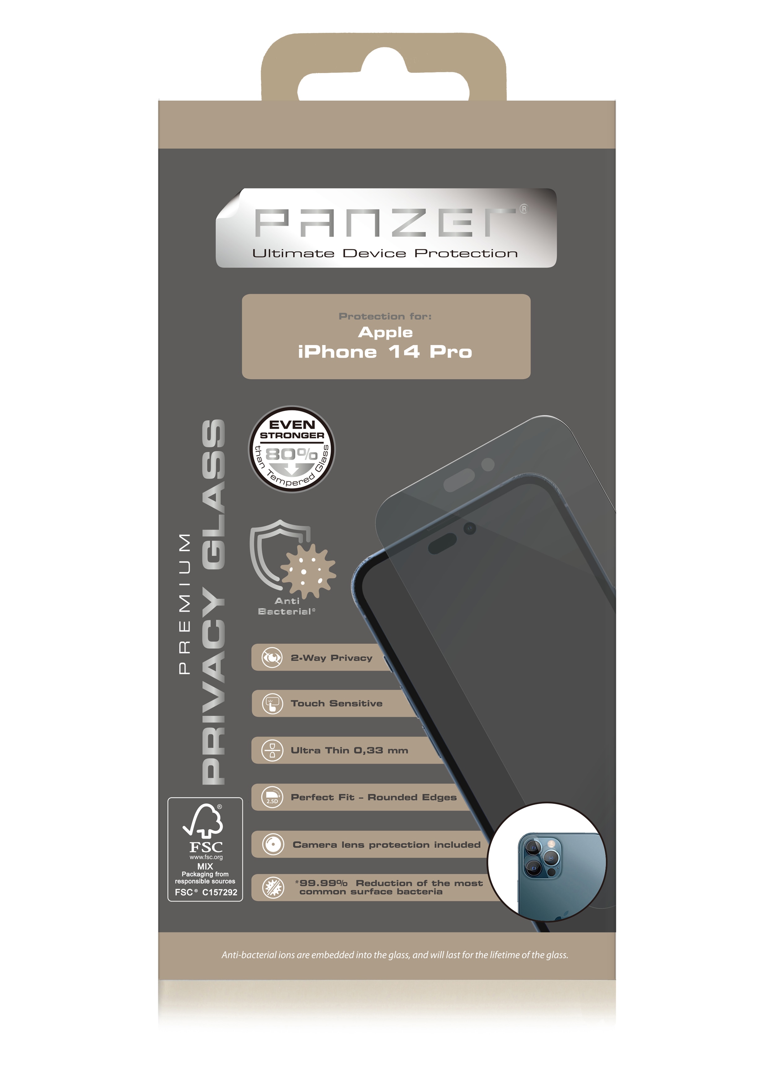 Full-Fit Privacy Glass iPhone 14 Pro Schwarz