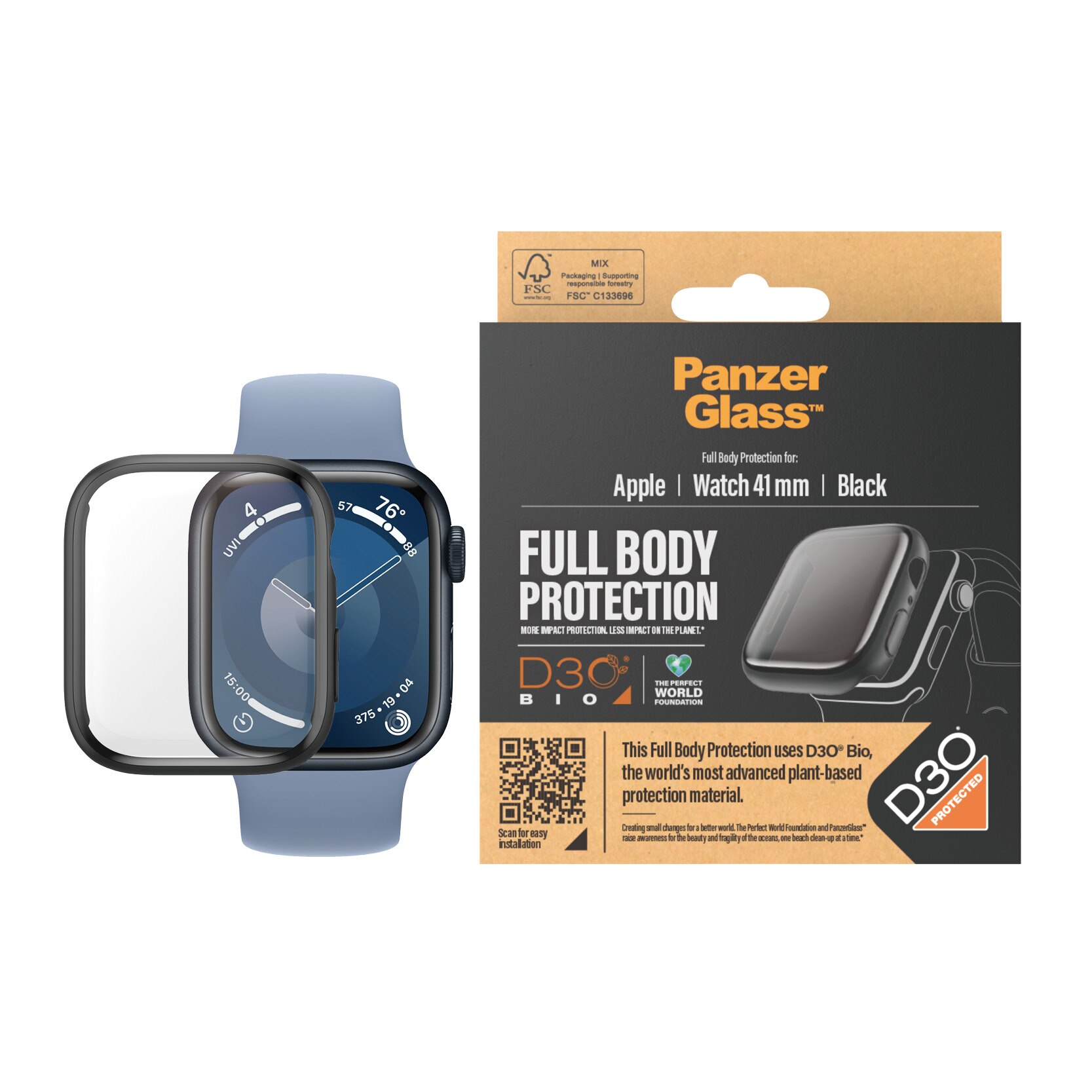 Apple Watch Series 8 41mm Full Body Case D3O Schwarz