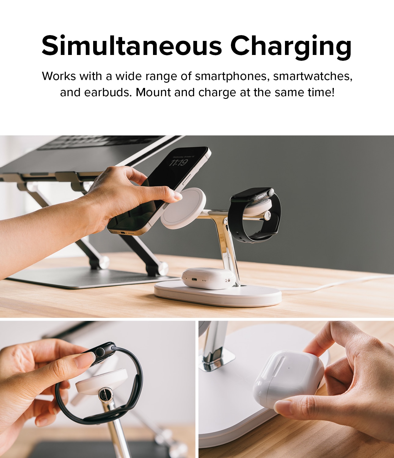 3-in-1 Wireless Charger Stand weiß
