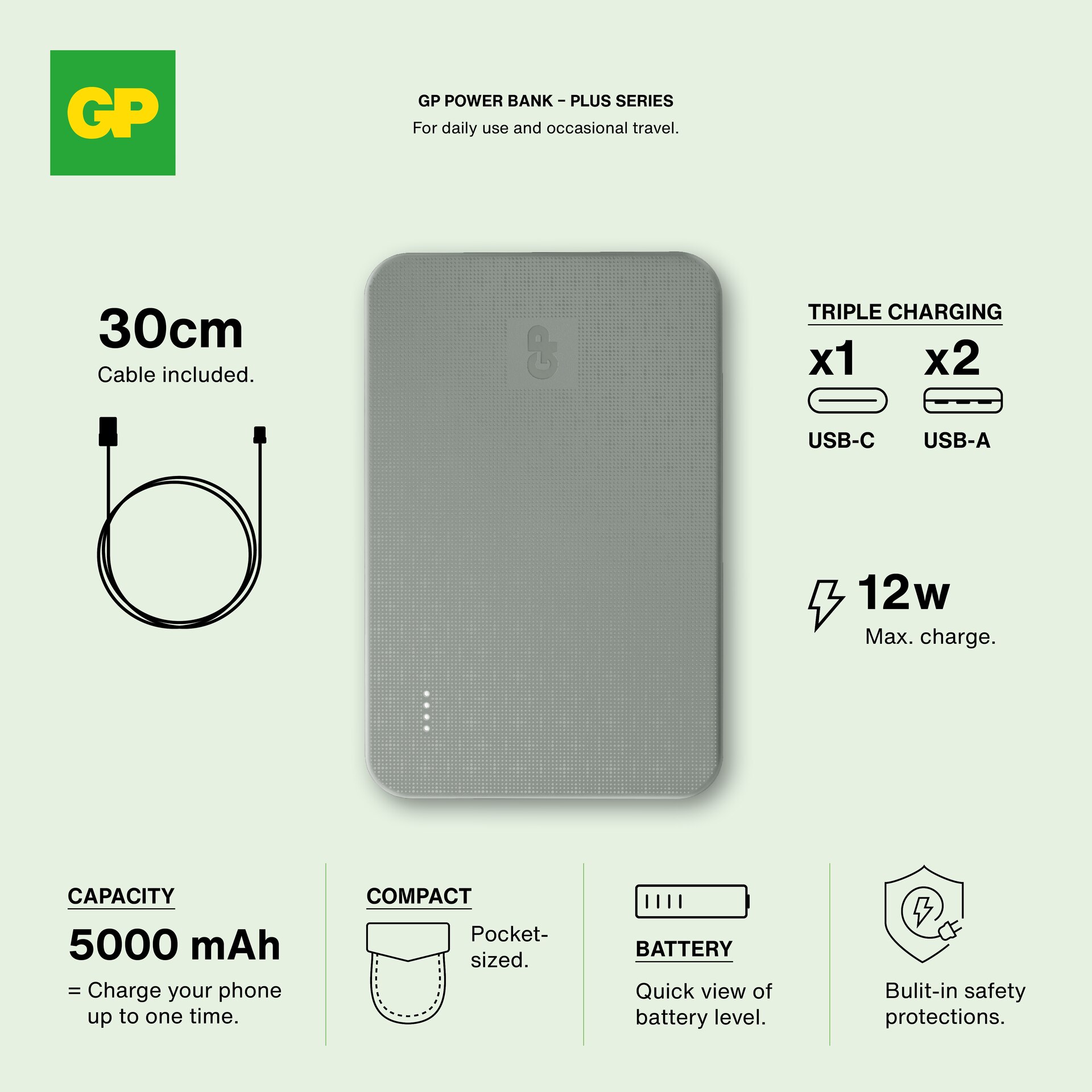 Powerbank Plus 5000mAh Grau
