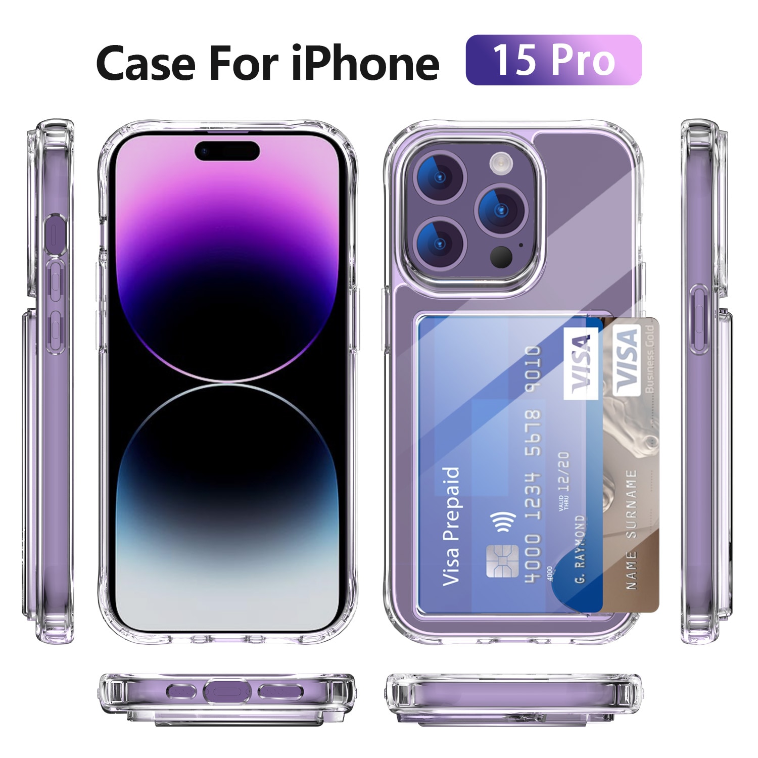 Hybrid-Hülle mit Kartenhalter iPhone 15 Pro Transparent