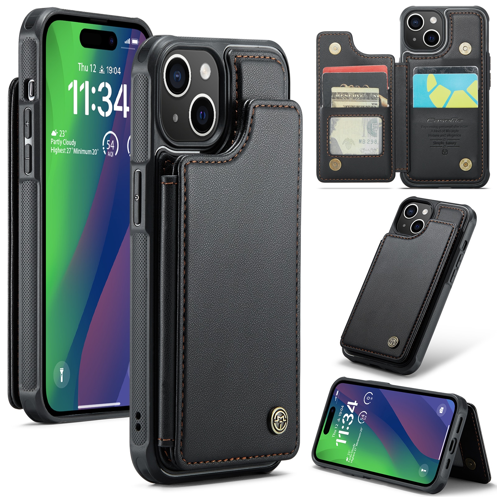 RFID-geschützte Portemonnaie-Hülle iPhone 15 schwarz