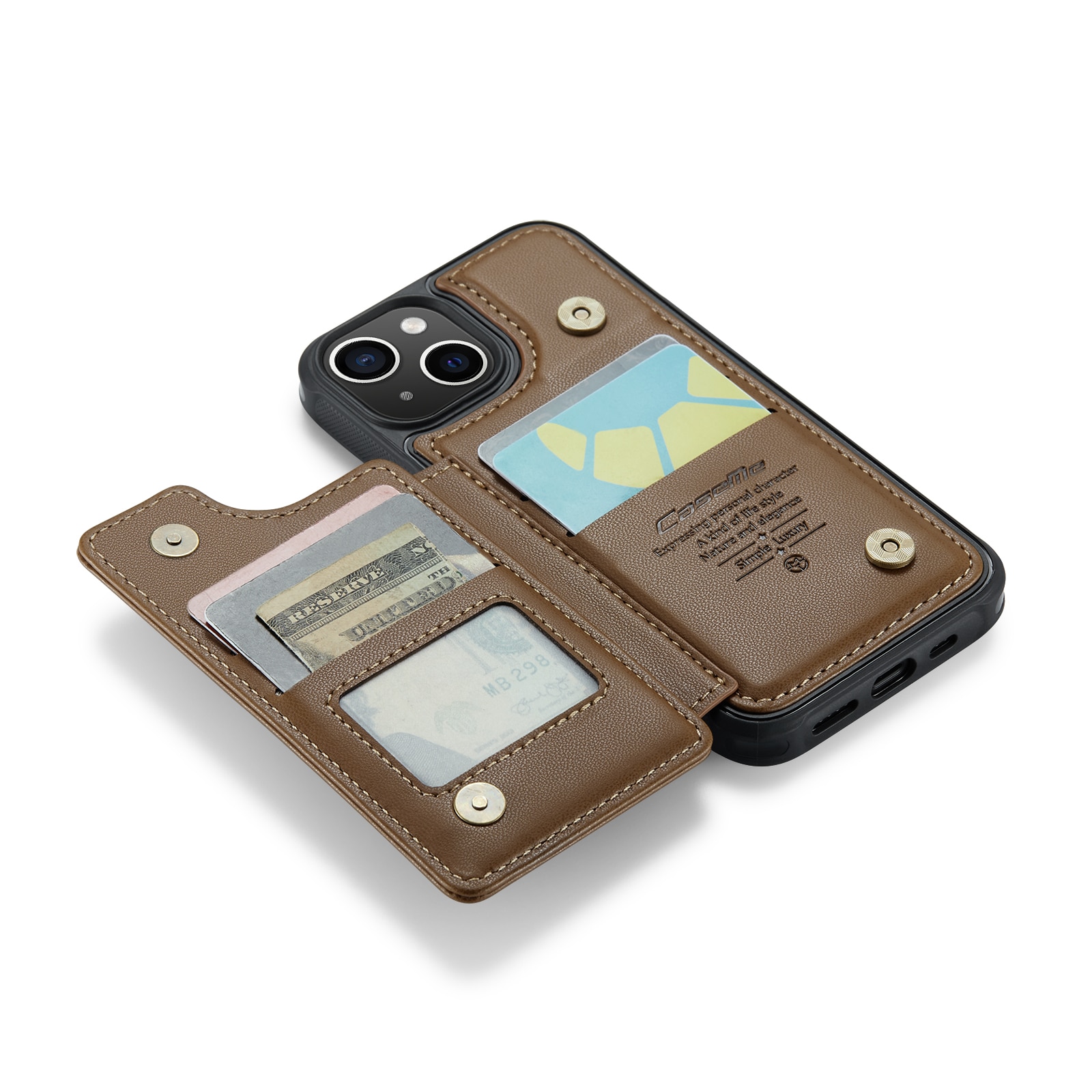 RFID-geschützte Portemonnaie-Hülle iPhone 15 braun