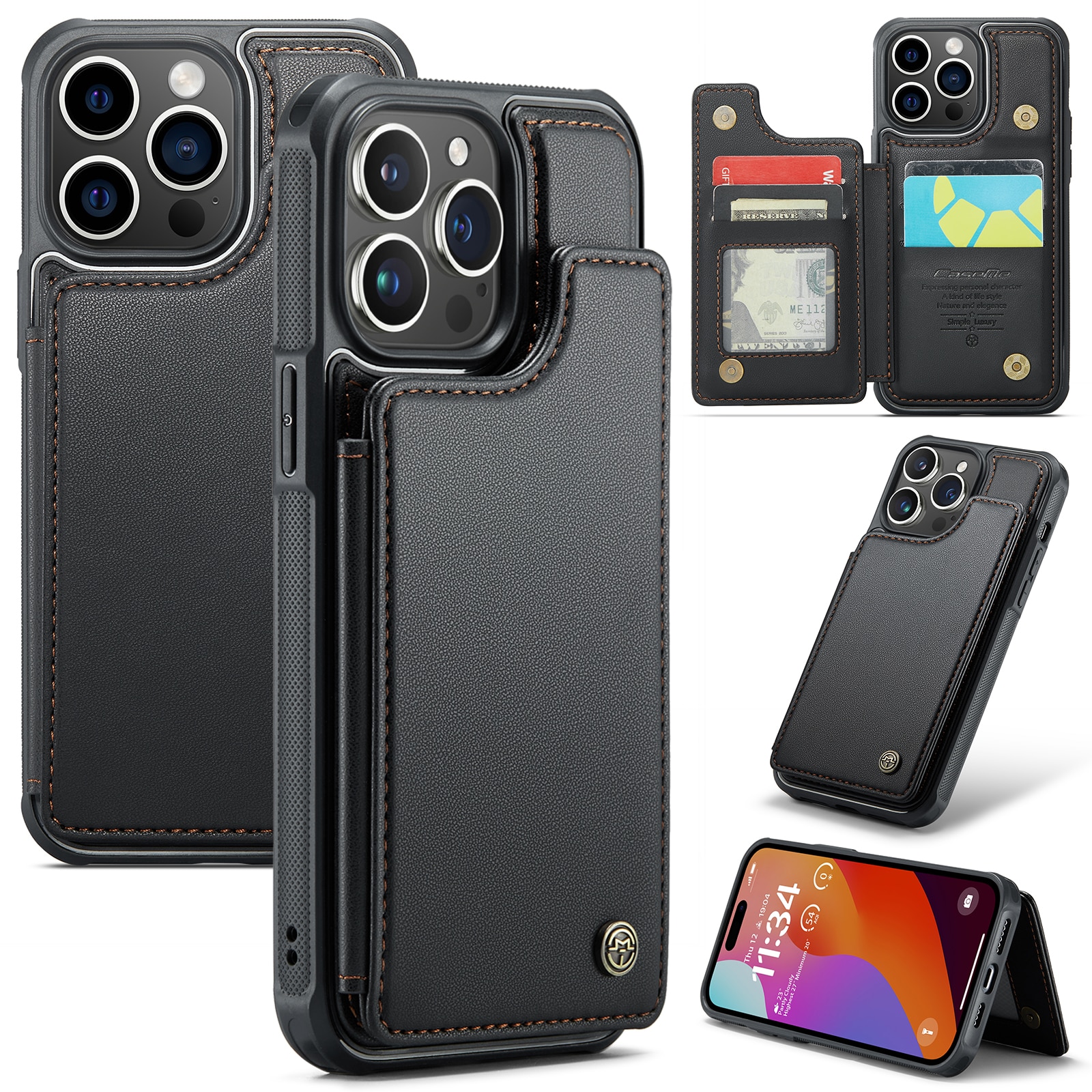 RFID-geschützte Portemonnaie-Hülle iPhone 15 Pro Max schwarz